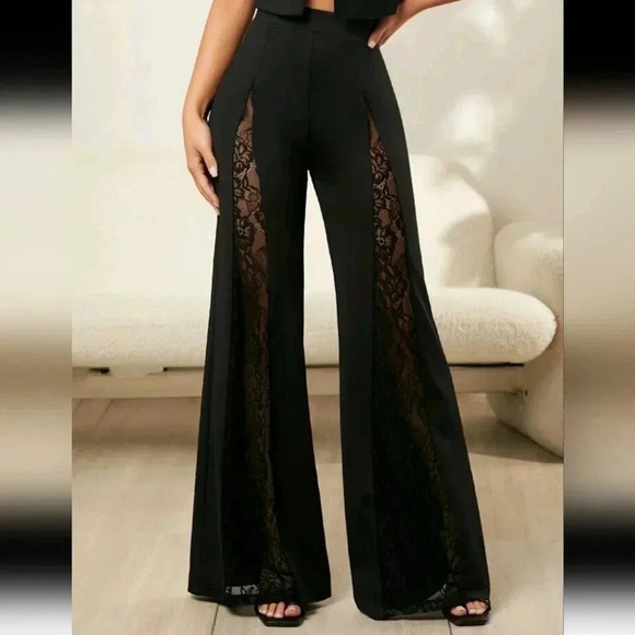 Sexy Contrast Lace Flare Leg Pants - Picture 1 of 5